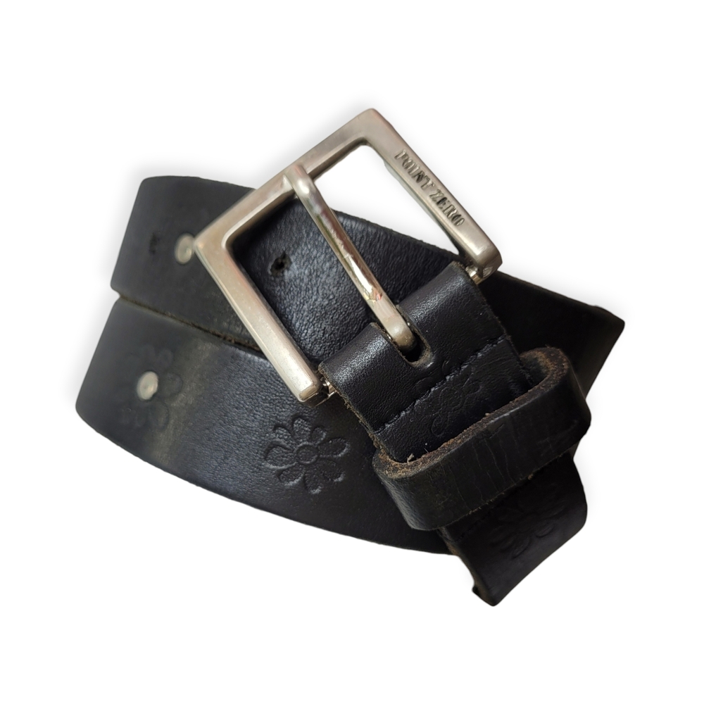 Vintage 90s Y2K Point Zero Leather Belt Studs Flowers Embossed Black 30
